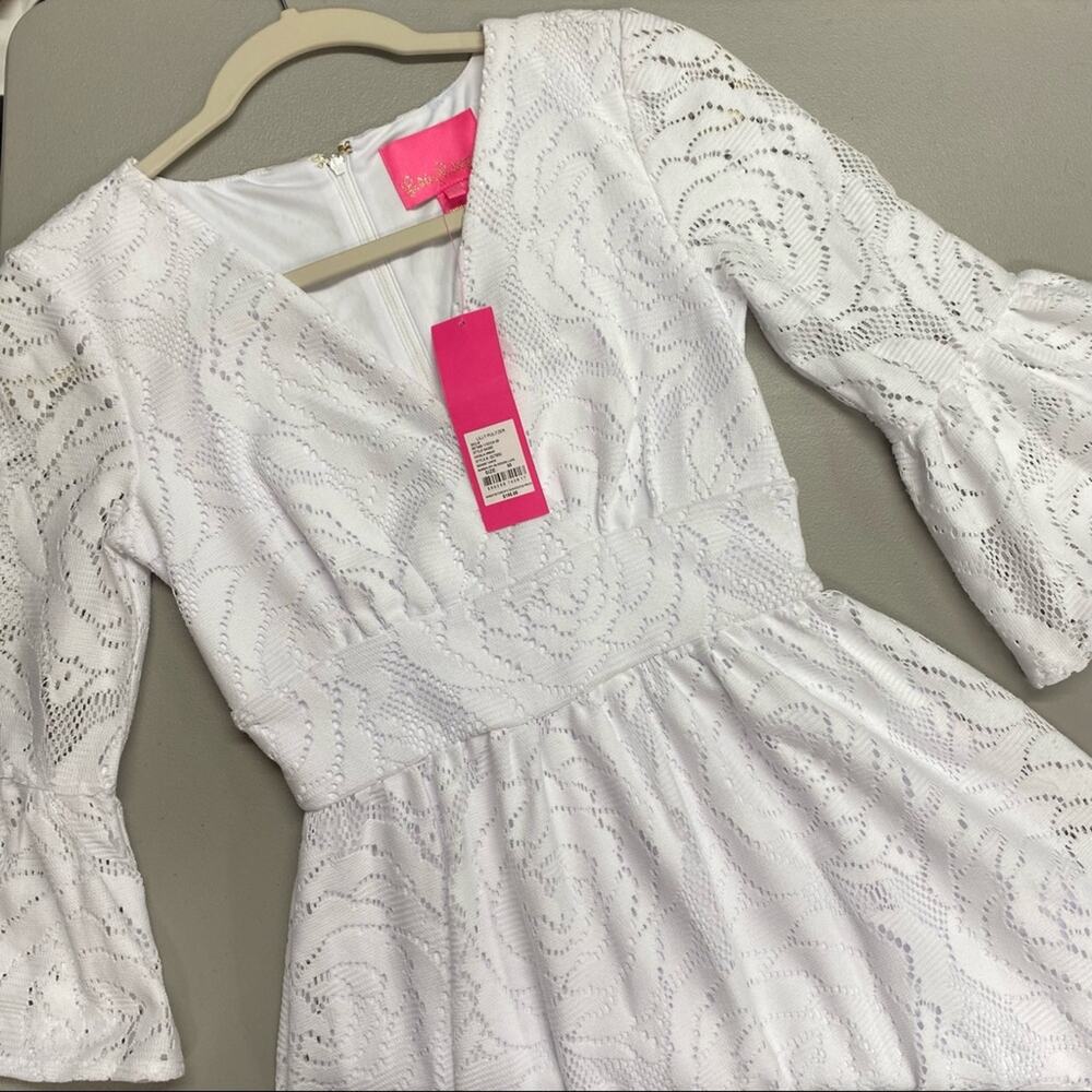 Lilly Pulitzer Cecelia Dress Resort White Bungalow Blossom Lace Bell Sleeve NWT